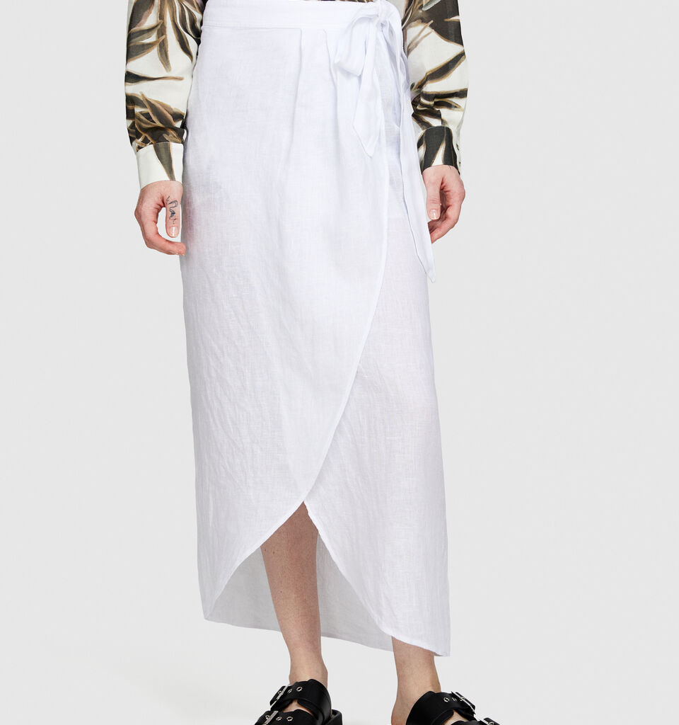Pareo skirt in 100% linen - women's midi skirts - White | Sisley image number 4